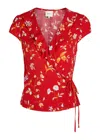 Reformation Clemence Floral-print Crepe Wrap Top In Red