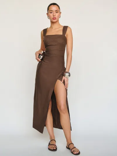Reformation Clement Linen Dress In Chocolate Cake