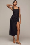Reformation Clement Linen Side-slit Midi Dress In Black