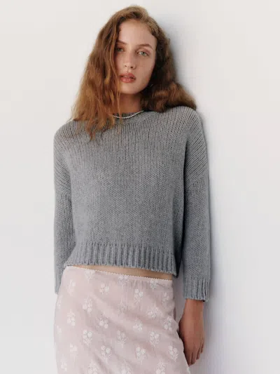 Reformation Cleo Cashmere Cropped Crew Sweater Grey Large In Gris