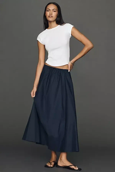 Reformation Womens Midnight Cleo A-line Cotton Midi Skirt In Blue
