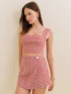 Reformation Clover Linen Skort In Tomato Check