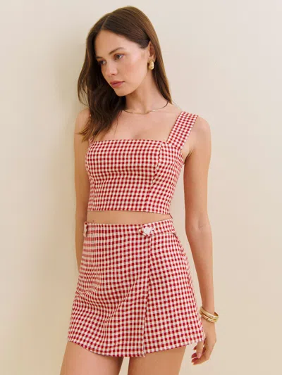 Reformation Clover Linen Skort In Tomato Check