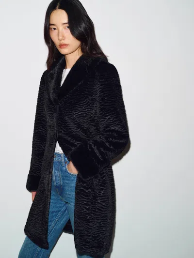 Reformation Coco Coat Black Fur Large In Noir