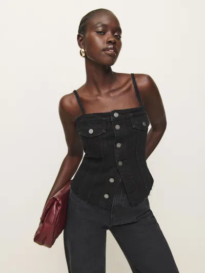 Reformation Coco Denim Bustier Top In Vana