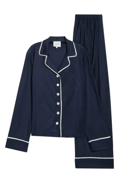 Reformation Coco Piped Stretch Cotton Pajamas In Blue