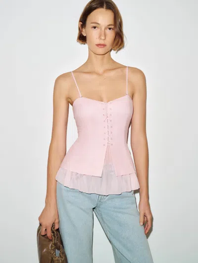 Reformation Colette Linen Top Pink 10 In Black