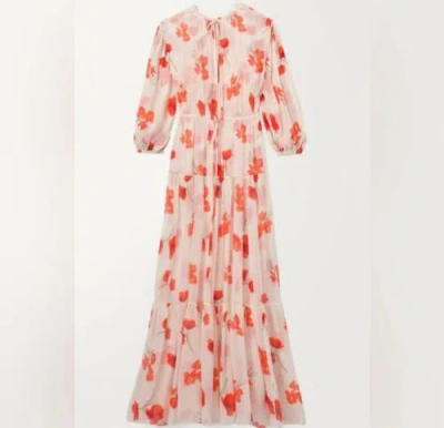 Pre-owned Reformation Collection 100% Silk Cambridge Floral Long Sleeve Dress Sz S In White