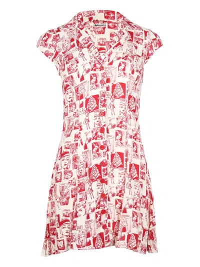 Pre-owned Reformation Comic-print Collared Mini Dress In White