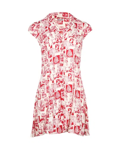 Reformation Comic Print Mini Dress In Cream Viscose In White