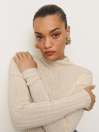Reformation Cori Ribbed Turtleneck Sweater In Almond