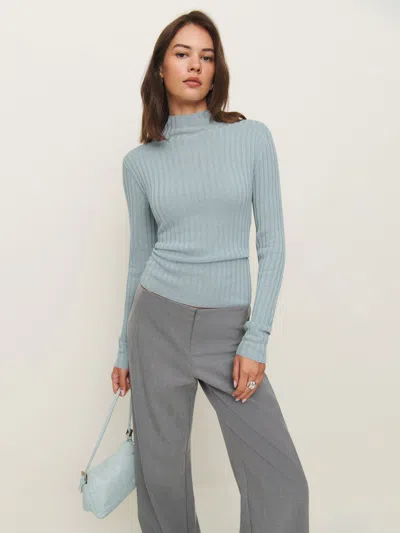 Reformation Cori Ribbed Turtleneck Sweater In Aquamarine