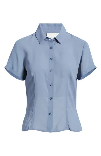 Reformation Corin Semi Sheer Button-up Top In Blue