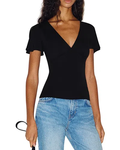 Reformation Cosette Knit Flutter Sleeve Top In Black