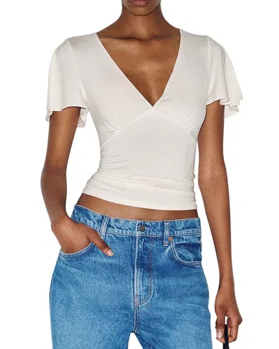 Reformation Cosette Knit Flutter Sleeve Top In White