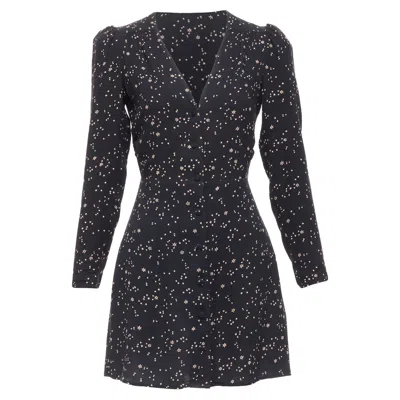 Reformation Courtney Star Galactic Print V Neck Mini Dress In Black