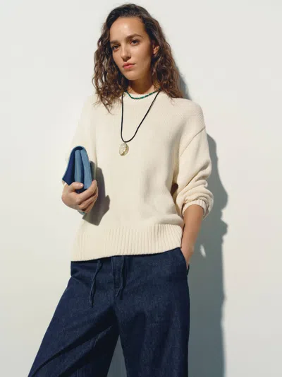 Reformation Cove Cotton Oversized Crew Sweater Ivory Xl In Neutral