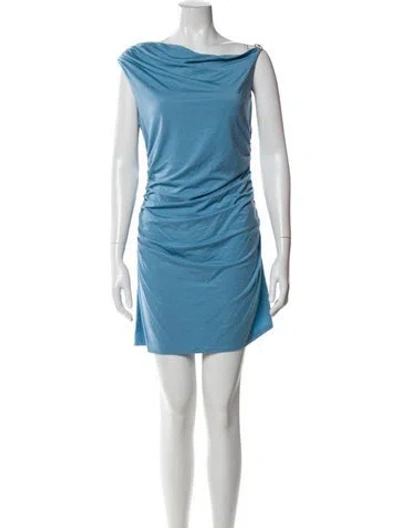 Pre-owned Reformation Cowl Neck Mini Dress In Blue