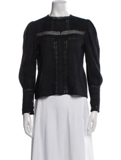 Pre-owned Reformation Crew Neck Long Sleeve Blouse In Black