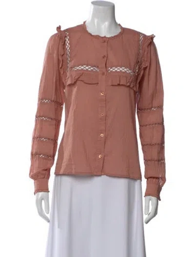 Pre-owned Reformation Crew Neck Long Sleeve Blouse In Pink