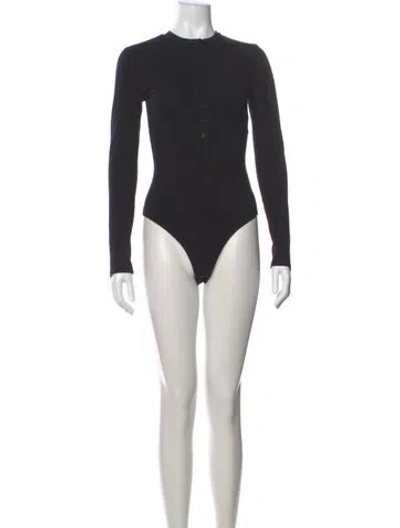 Pre-owned Reformation Crew Neck Long Sleeve Bodysuit In Black