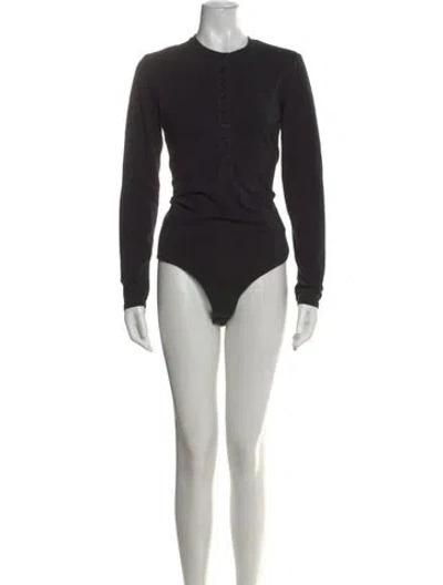 Pre-owned Reformation Crew Neck Long Sleeve Bodysuit In Black