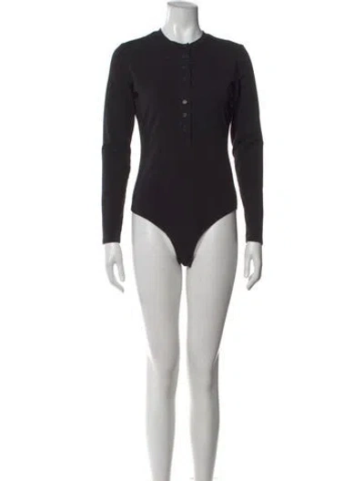 Pre-owned Reformation Crew Neck Long Sleeve Bodysuit In Black
