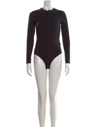 Pre-owned Reformation Crew Neck Long Sleeve Bodysuit In Black