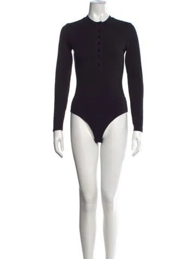 Pre-owned Reformation Crew Neck Long Sleeve Bodysuit In Black