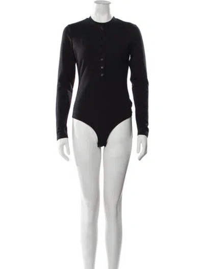 Pre-owned Reformation Crew Neck Long Sleeve Bodysuit In Black