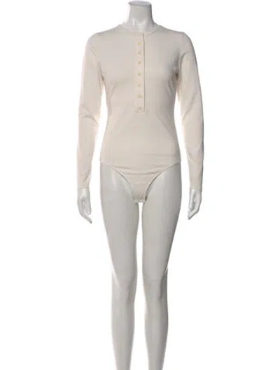 Pre-owned Reformation Crew Neck Long Sleeve Bodysuit In Neutrals
