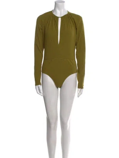 Pre-owned Reformation Crew Neck Long Sleeve Bodysuit W/ Tags In Green