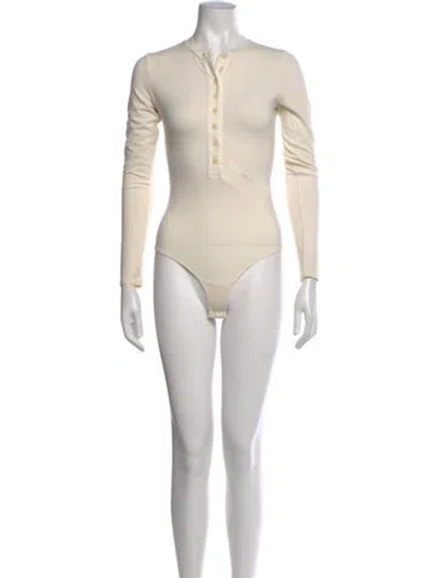 Pre-owned Reformation Crew Neck Long Sleeve Bodysuit In White