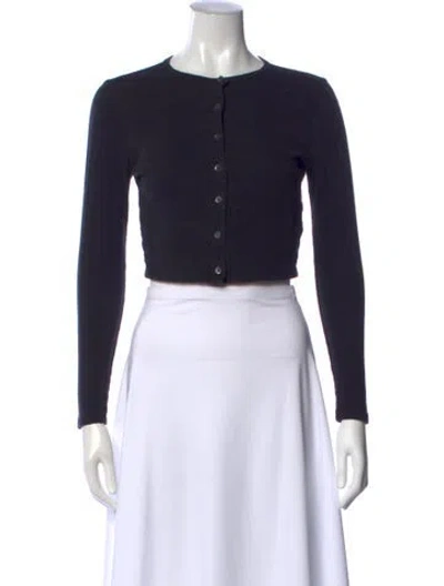 Pre-owned Reformation Crew Neck Long Sleeve Button-up Top In Black