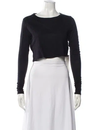 Pre-owned Reformation Crew Neck Long Sleeve Crop Top In Black