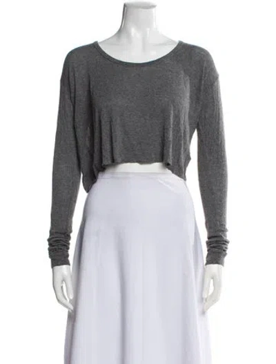 Pre-owned Reformation Crew Neck Long Sleeve Crop Top In Gray