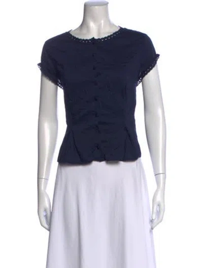 Pre-owned Reformation Crew Neck Short Sleeve Blouse In Blue