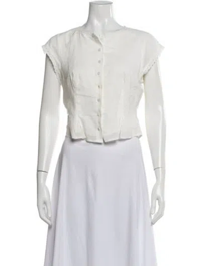 Pre-owned Reformation Crew Neck Short Sleeve Blouse In White