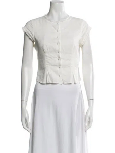 Pre-owned Reformation Crew Neck Short Sleeve Blouse In White