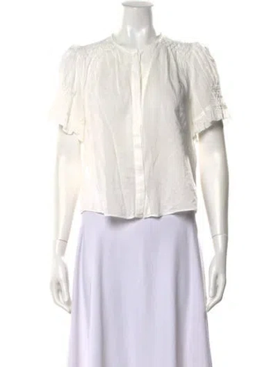 Pre-owned Reformation Crew Neck Short Sleeve Blouse In White