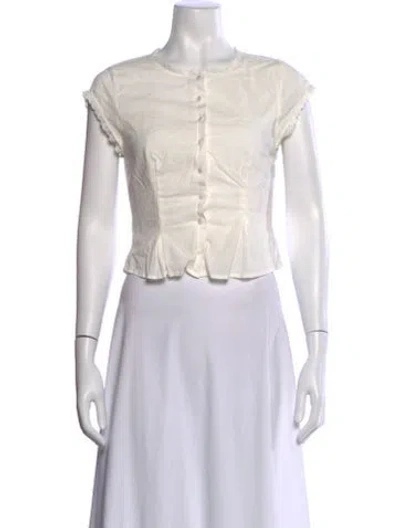 Pre-owned Reformation Crew Neck Short Sleeve Blouse In White