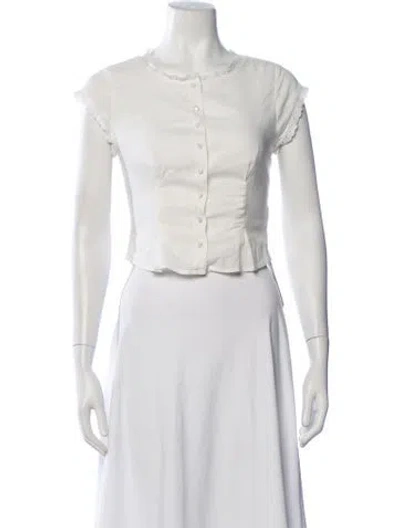 Pre-owned Reformation Crew Neck Short Sleeve Blouse In White
