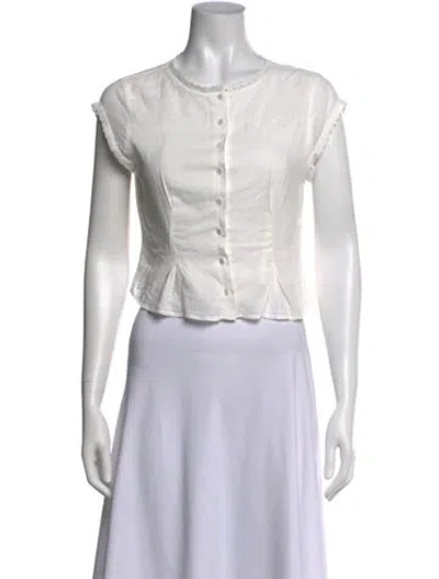 Pre-owned Reformation Crew Neck Short Sleeve Blouse In White