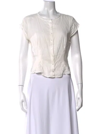 Pre-owned Reformation Crew Neck Short Sleeve Blouse In White
