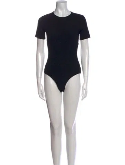 Pre-owned Reformation Crew Neck Short Sleeve Bodysuit In Black