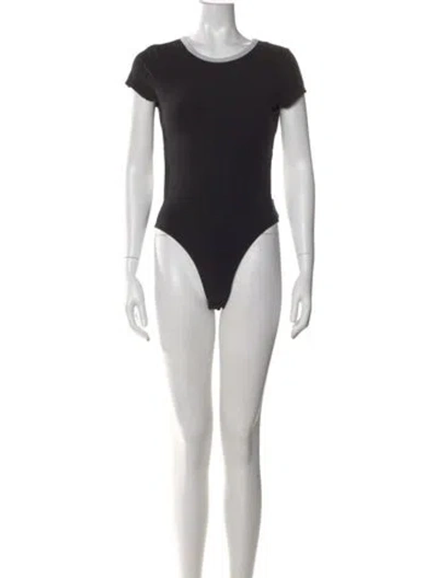Pre-owned Reformation Crew Neck Short Sleeve Bodysuit In Black