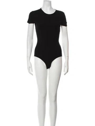 Pre-owned Reformation Crew Neck Short Sleeve Bodysuit In Black