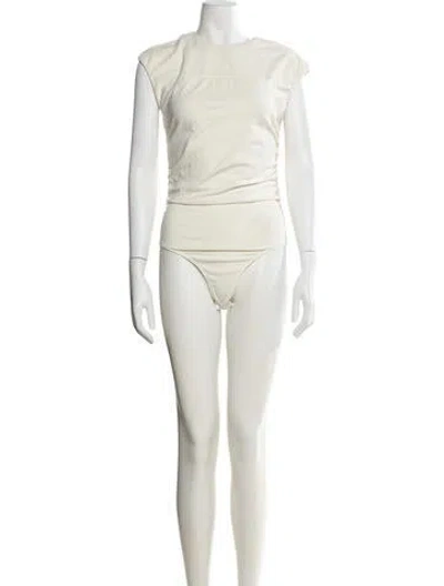 Pre-owned Reformation Crew Neck Short Sleeve Bodysuit In Neutral
