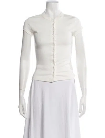 Pre-owned Reformation Crew Neck Short Sleeve Button-up Top In White
