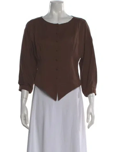 Pre-owned Reformation Crew Neck Three-quarter Sleeve Blouse In Brown